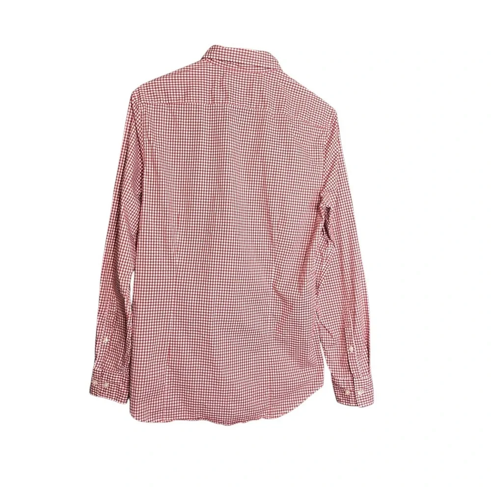 Michael Kors Mens Shirt Medium Red White‎ Gingham Check Trim Stretch Long Sleeve